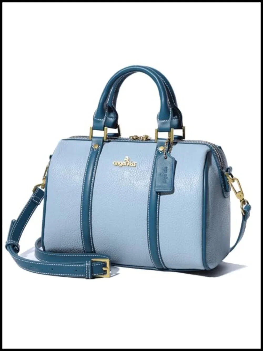 Vegan Leather Boston Barrel Satchel Purse with Crossbody Strap